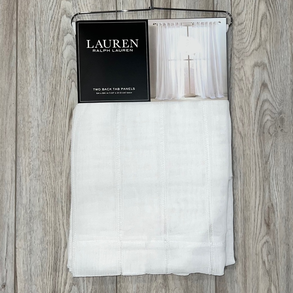 Ralph Lauren 54 x 84 in Hamilton White Curtains Striped Stripes Back Tab Woven